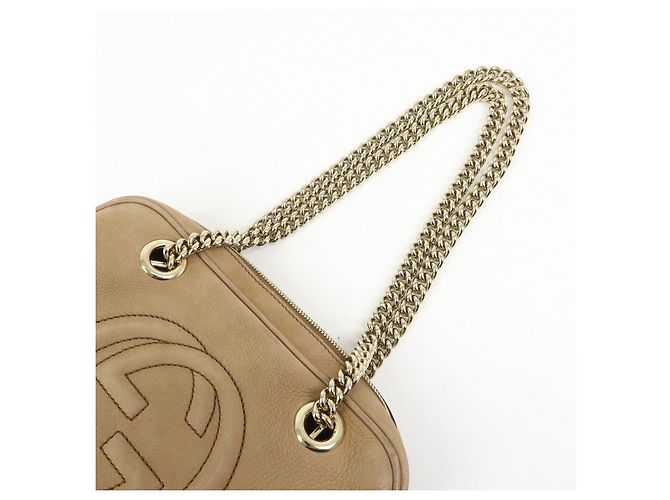GUCCI SOHO Borsa a tracolla in pelle con catena Interlocking G Biege 308983 - vista 6
