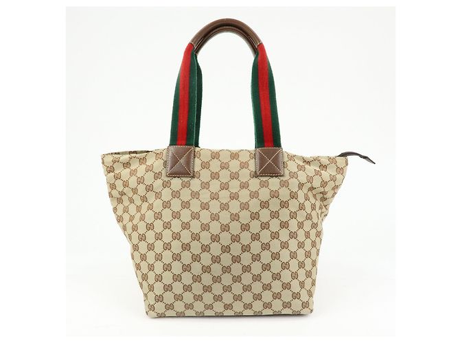 Borsa Tote GUCCI Sherry GG Canvas Leather Beige Brown 131231 - vista 2