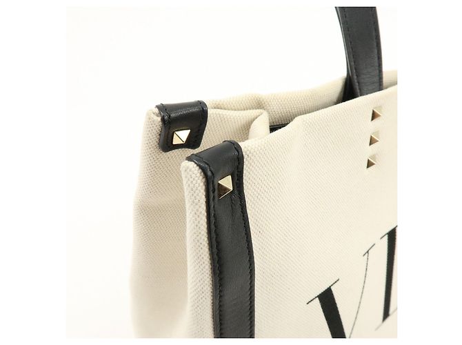 VALENTINO VLTN Rockstud Canvas Leder Tote Bag Handtasche White Black - Ansicht 15