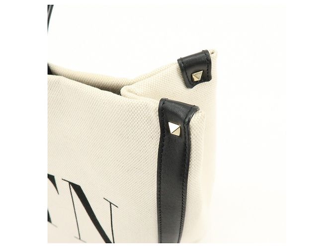VALENTINO VLTN Rockstud Canvas Leder Tote Bag Handtasche White Black - Ansicht 16