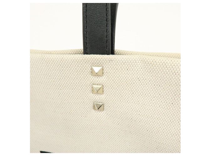 VALENTINO VLTN Rockstud Canvas Leder Tote Bag Handtasche White Black - Ansicht 17