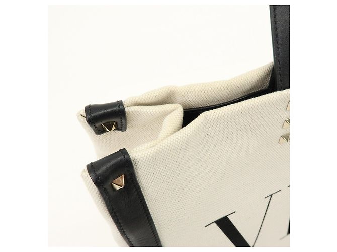VALENTINO VLTN Rockstud Canvas Leder Tote Bag Handtasche White Black - Ansicht 19