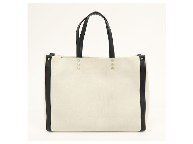 VALENTINO VLTN Rockstud Canvas Leder Tote Bag Handtasche White Black - Ansicht 2