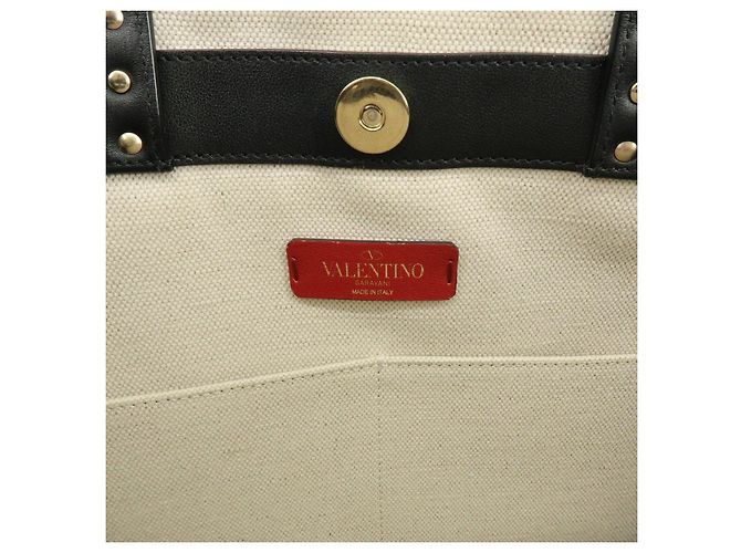 VALENTINO VLTN Rockstud Canvas Leder Tote Bag Handtasche White Black - Ansicht 24
