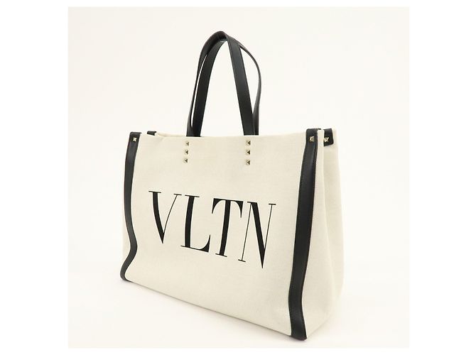 VALENTINO VLTN Rockstud Canvas Leder Tote Bag Handtasche White Black - Ansicht 3