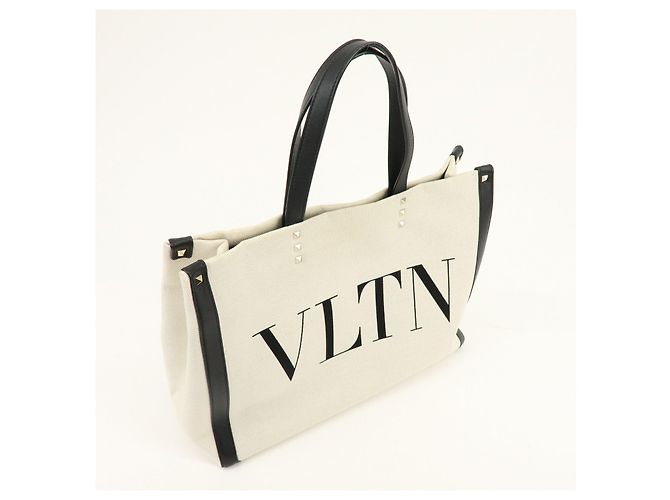 VALENTINO VLTN Rockstud Canvas Leder Tote Bag Handtasche White Black - Ansicht 4