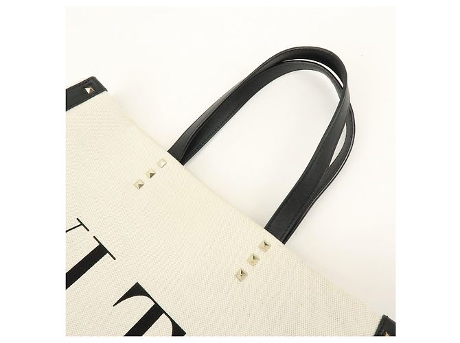 VALENTINO VLTN Rockstud Canvas Leder Tote Bag Handtasche White Black - Ansicht 6