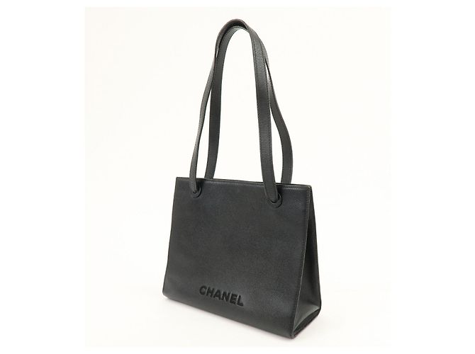 Borsa Tote e Borsa a Spalla CHANEL Logo in pelle caviale nera - vista 3