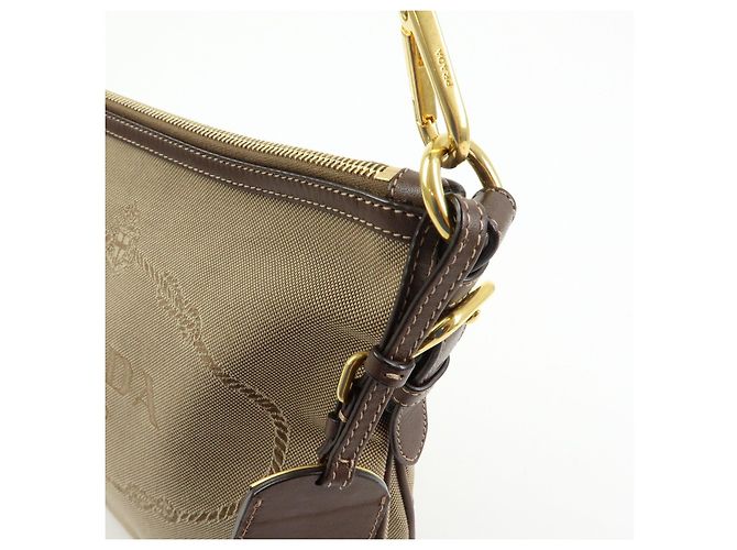 Borsa a tracolla e a spalla PRADA in tela jacquard e pelle Beige Brown - vista 11