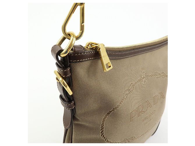 Borsa a tracolla e a spalla PRADA in tela jacquard e pelle Beige Brown - vista 12