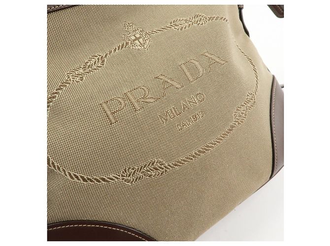 Borsa a tracolla e a spalla PRADA in tela jacquard e pelle Beige Brown - vista 13