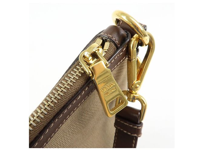 Borsa a tracolla e a spalla PRADA in tela jacquard e pelle Beige Brown - vista 15