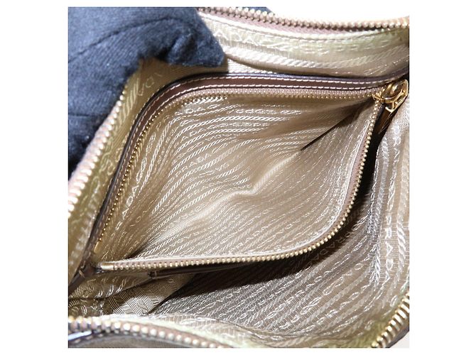 Borsa a tracolla e a spalla PRADA in tela jacquard e pelle Beige Brown - vista 18