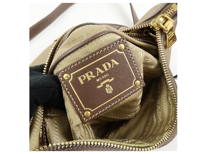 Borsa a tracolla e a spalla PRADA in tela jacquard e pelle Beige Brown - vista 20