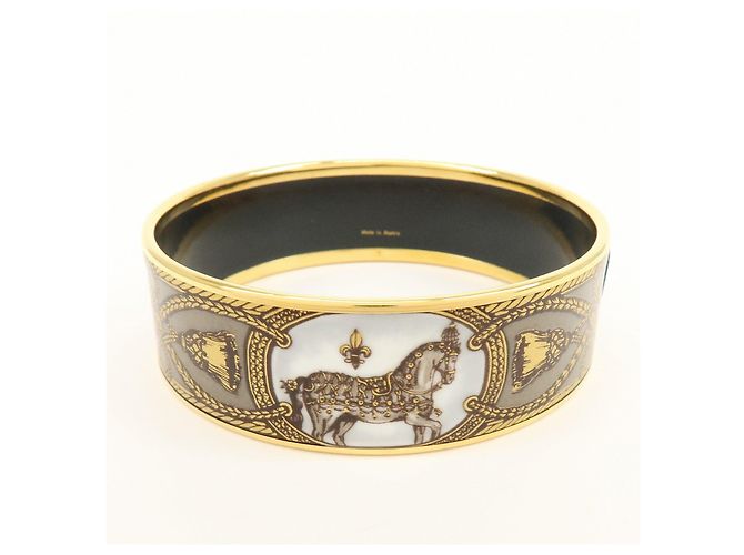 Hermès HERMES Email GM Bracciale Rigido Placcato Oro Oro Grigio Bianco - vista 2