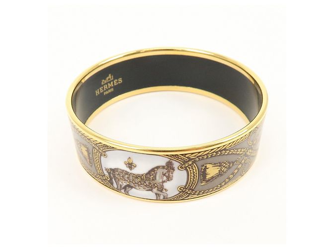 Hermès HERMES Email GM Bracciale Rigido Placcato Oro Oro Grigio Bianco - vista 3