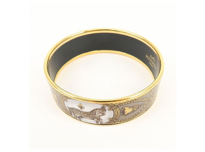 Hermès HERMES Email GM Bracciale Rigido Placcato Oro Oro Grigio Bianco - vista 4