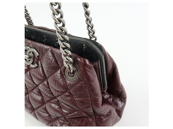 Borsa a spalla a catena in pelle CHANEL Matelasse COCO Mark Bordeaux Argento - vista 13