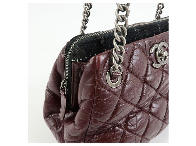 Borsa a spalla a catena in pelle CHANEL Matelasse COCO Mark Bordeaux Argento - vista 14