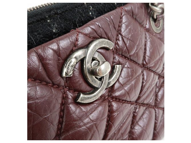 Borsa a spalla a catena in pelle CHANEL Matelasse COCO Mark Bordeaux Argento - vista 15