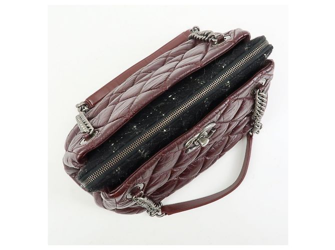 Borsa a spalla a catena in pelle CHANEL Matelasse COCO Mark Bordeaux Argento - vista 16