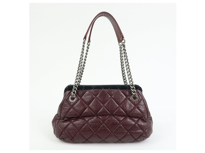 Borsa a spalla a catena in pelle CHANEL Matelasse COCO Mark Bordeaux Argento - vista 2