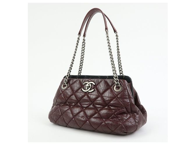 Borsa a spalla a catena in pelle CHANEL Matelasse COCO Mark Bordeaux Argento - vista 3