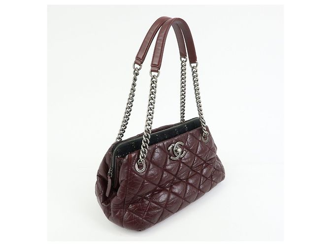 Borsa a spalla a catena in pelle CHANEL Matelasse COCO Mark Bordeaux Argento - vista 4