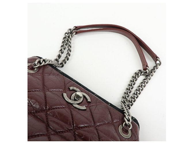 Borsa a spalla a catena in pelle CHANEL Matelasse COCO Mark Bordeaux Argento - vista 6