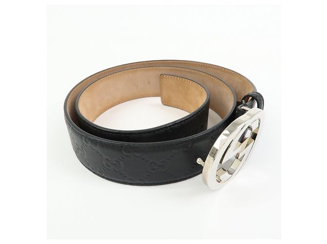GUCCI Interlocking G Guccissima Ledergürtel Schwarz Silber 114984 - Ansicht 2