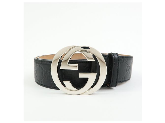 GUCCI Interlocking G Guccissima Ledergürtel Schwarz Silber 114984 - Ansicht 3