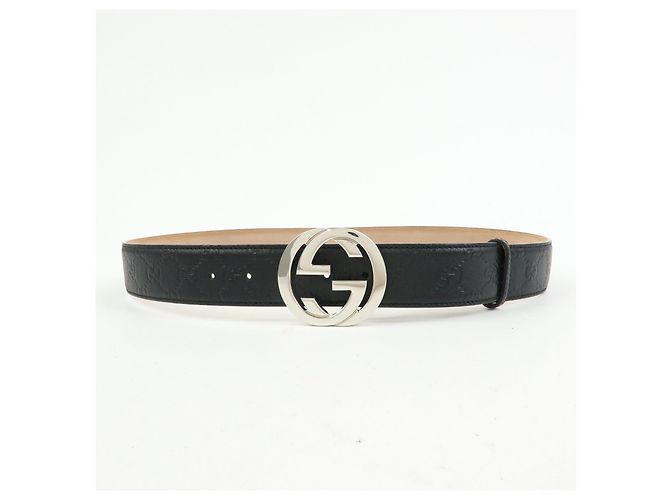 GUCCI Interlocking G Guccissima Ledergürtel Schwarz Silber 114984 - Ansicht 5