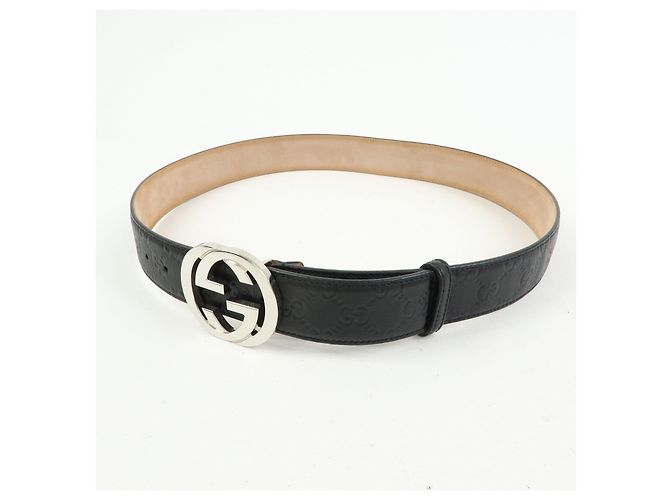GUCCI Interlocking G Guccissima Ledergürtel Schwarz Silber 114984 - Ansicht 6