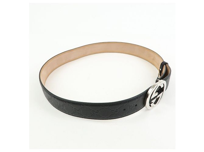 GUCCI Interlocking G Guccissima Ledergürtel Schwarz Silber 114984 - Ansicht 7