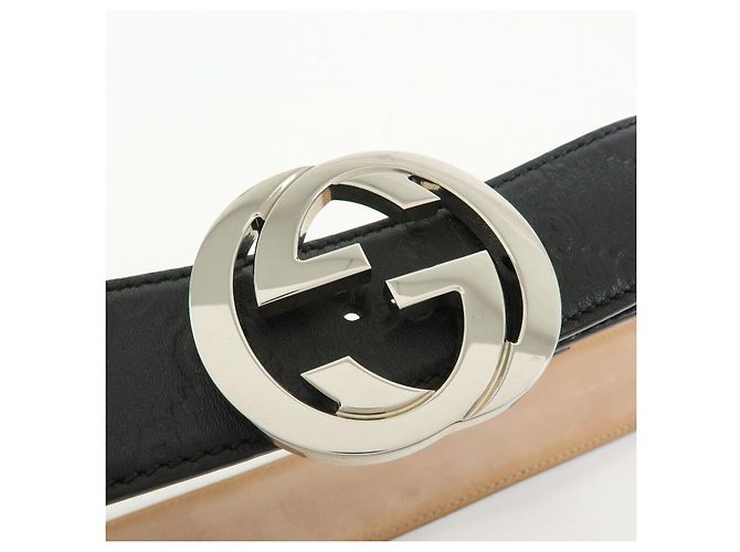 GUCCI Interlocking G Guccissima Ledergürtel Schwarz Silber 114984 - Ansicht 9