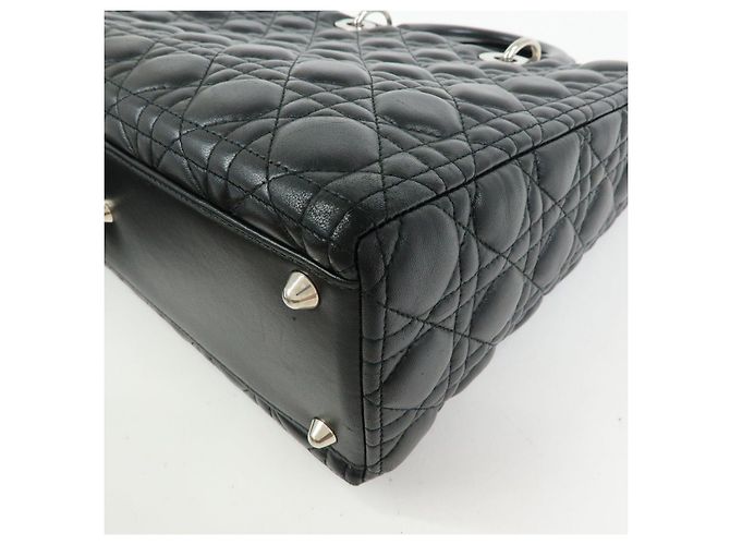Borsa Christian Dior Lady Dior Cannage in pelle d'agnello nera - vista 12
