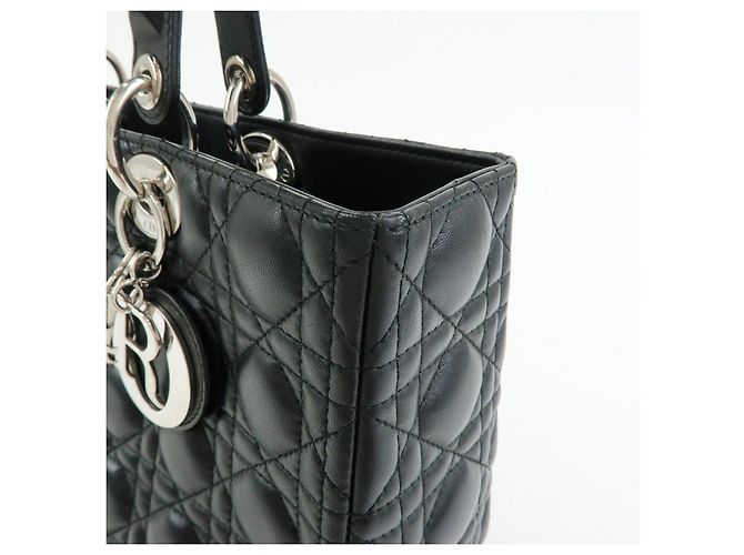 Borsa Christian Dior Lady Dior Cannage in pelle d'agnello nera - vista 13