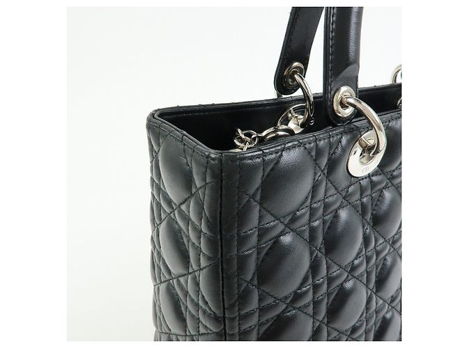 Borsa Christian Dior Lady Dior Cannage in pelle d'agnello nera - vista 14