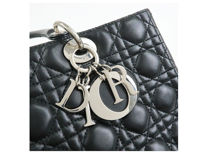 Borsa Christian Dior Lady Dior Cannage in pelle d'agnello nera - vista 15