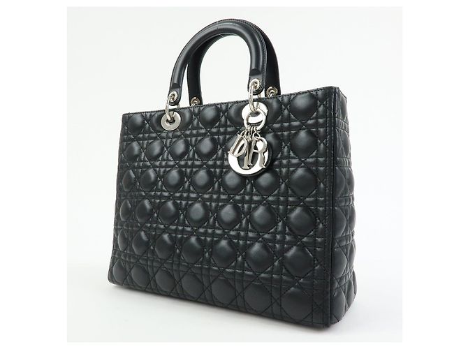 Borsa Christian Dior Lady Dior Cannage in pelle d'agnello nera - vista 3