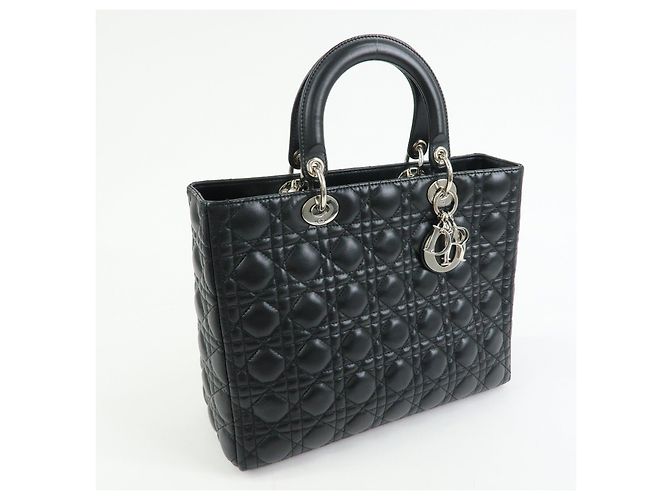 Borsa Christian Dior Lady Dior Cannage in pelle d'agnello nera - vista 4