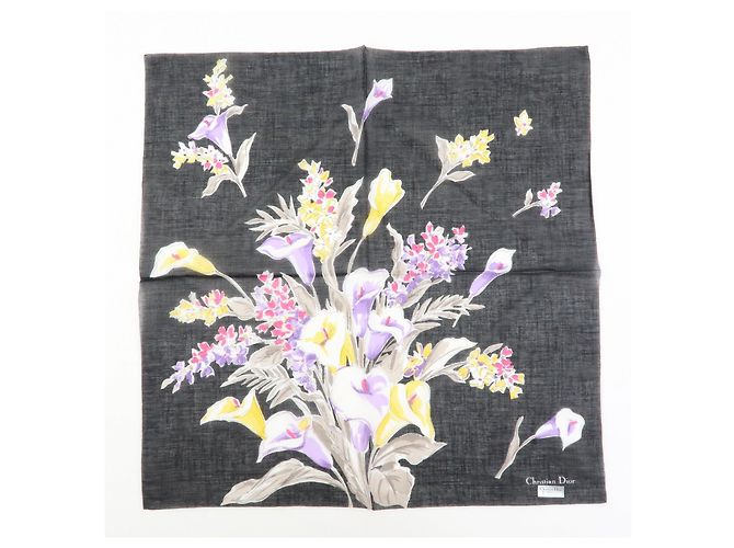 Christian Dior Set di 3 sciarpe 100% cotone stampa floreale blu navy nero - vista 11