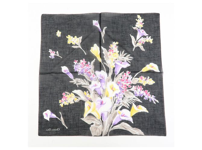Christian Dior Set di 3 sciarpe 100% cotone stampa floreale blu navy nero - vista 12