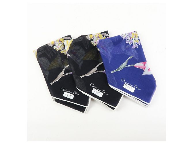 Christian Dior Set di 3 sciarpe 100% cotone stampa floreale blu navy nero - vista 15