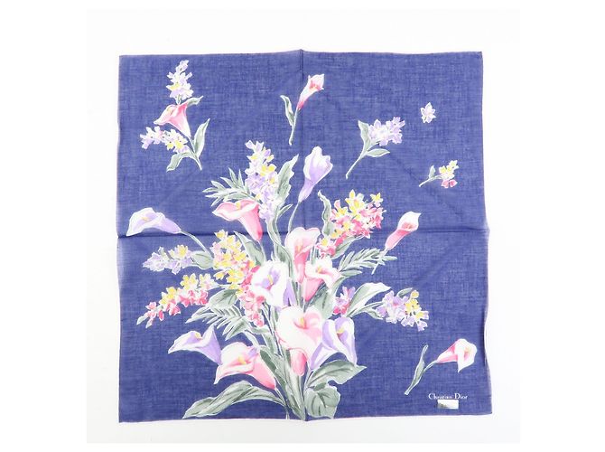 Christian Dior Set di 3 sciarpe 100% cotone stampa floreale blu navy nero - vista 2