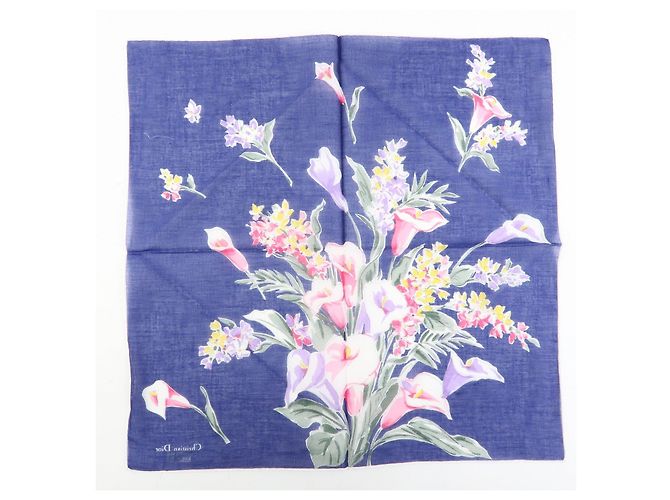 Christian Dior Set di 3 sciarpe 100% cotone stampa floreale blu navy nero - vista 3