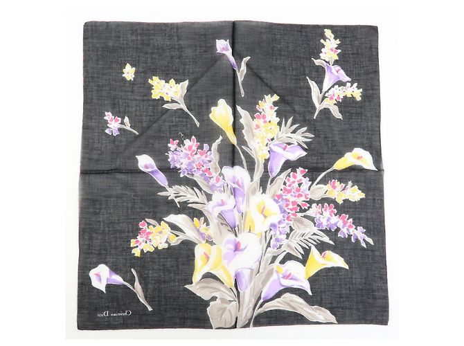 Christian Dior Set di 3 sciarpe 100% cotone stampa floreale blu navy nero - vista 8