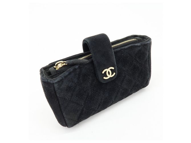 CHANEL Matelasse COCO Mark Beauty Case in camoscio Nero - vista 4