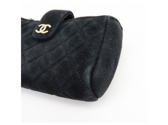 CHANEL Matelasse COCO Mark Beauty Case in camoscio Nero - vista 6