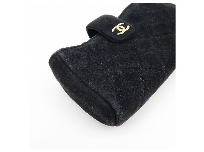CHANEL Matelasse COCO Mark Beauty Case in camoscio Nero - vista 7